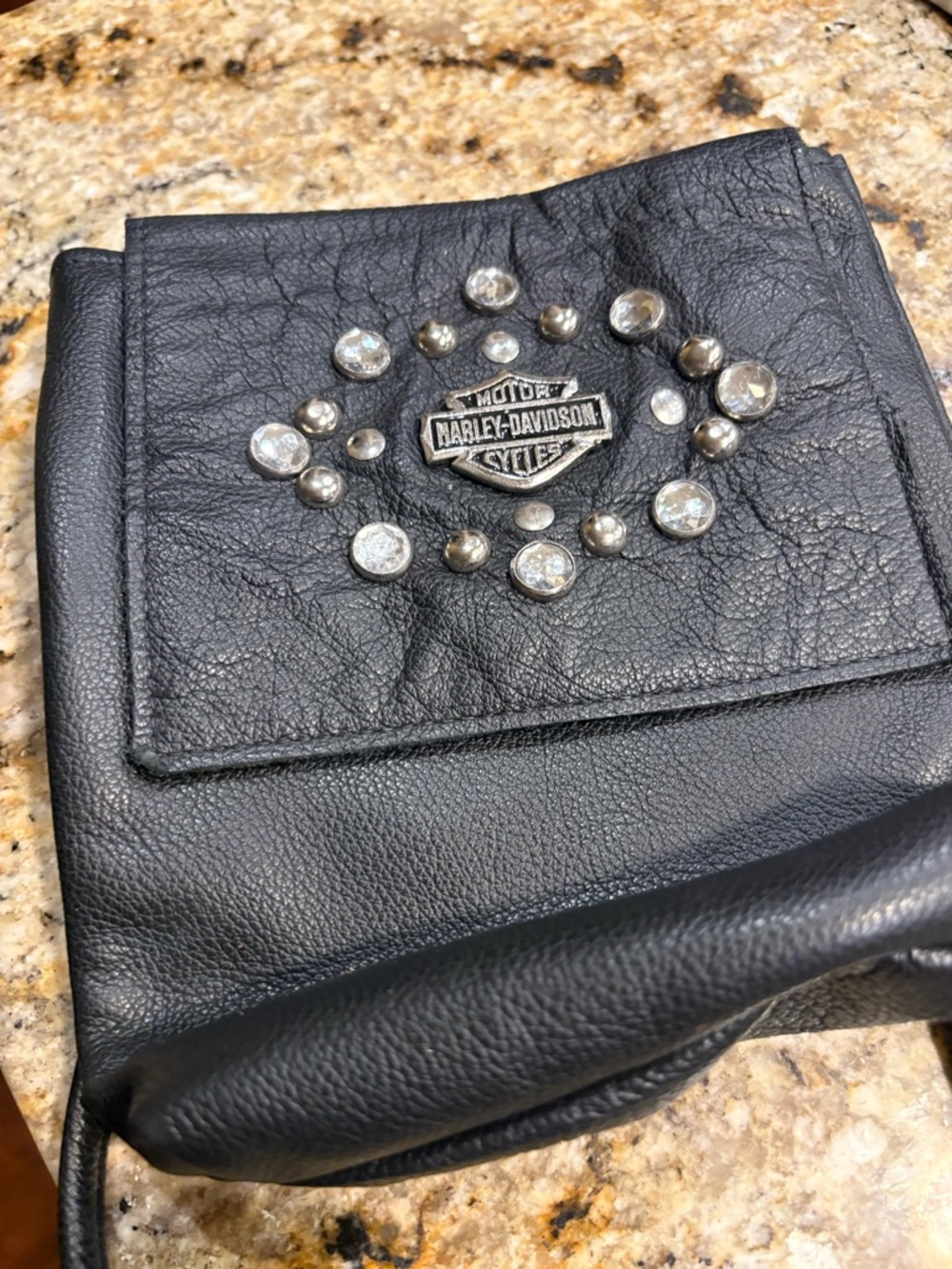 Harley-Davidson Black Leather Crossbody with Studs and Crystals
